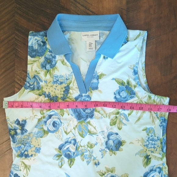 Laura Ashley Blue Floral Sleeveless Polo, US M - Picture 6 of 8
